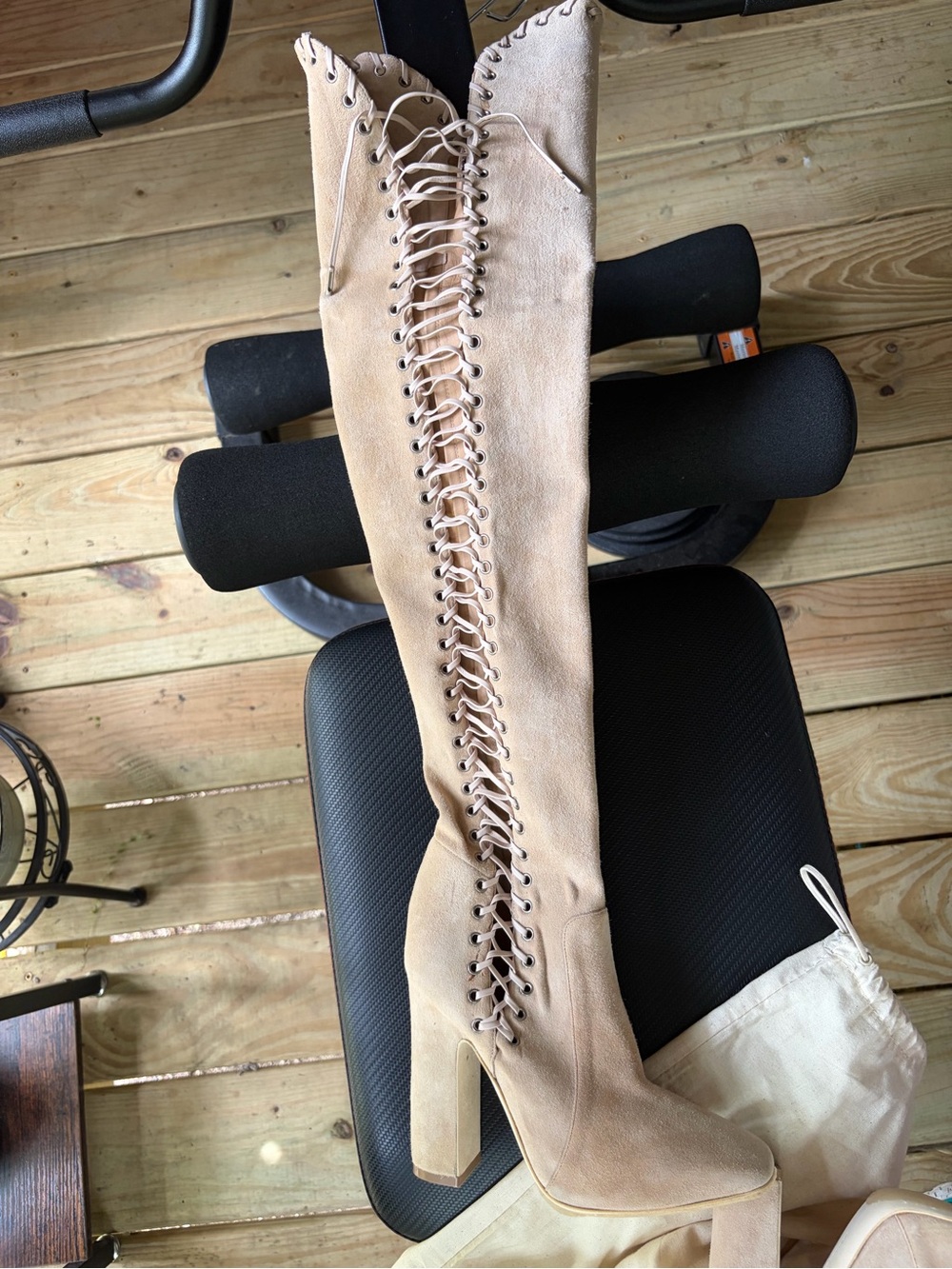 Salvatore Ferragamo  Lace-Up Over-the-Knee High Heel Boots - Nude - Picture 7 of 15